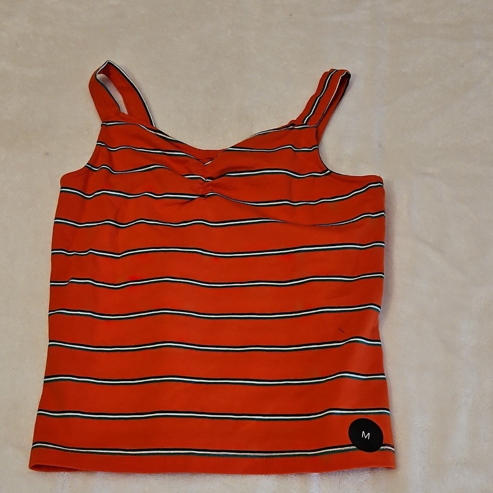 White Fawn Orange Striped Cotton Spandex Sweetheart Neck Sleeveless Tank Top M